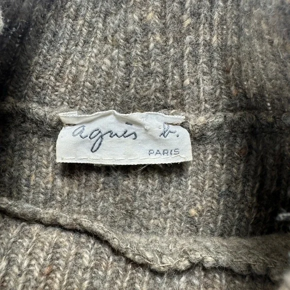 Agnès b. Wool Mock Neck Ribbed Sweater Brown Chunky Knit Pullover Size 1